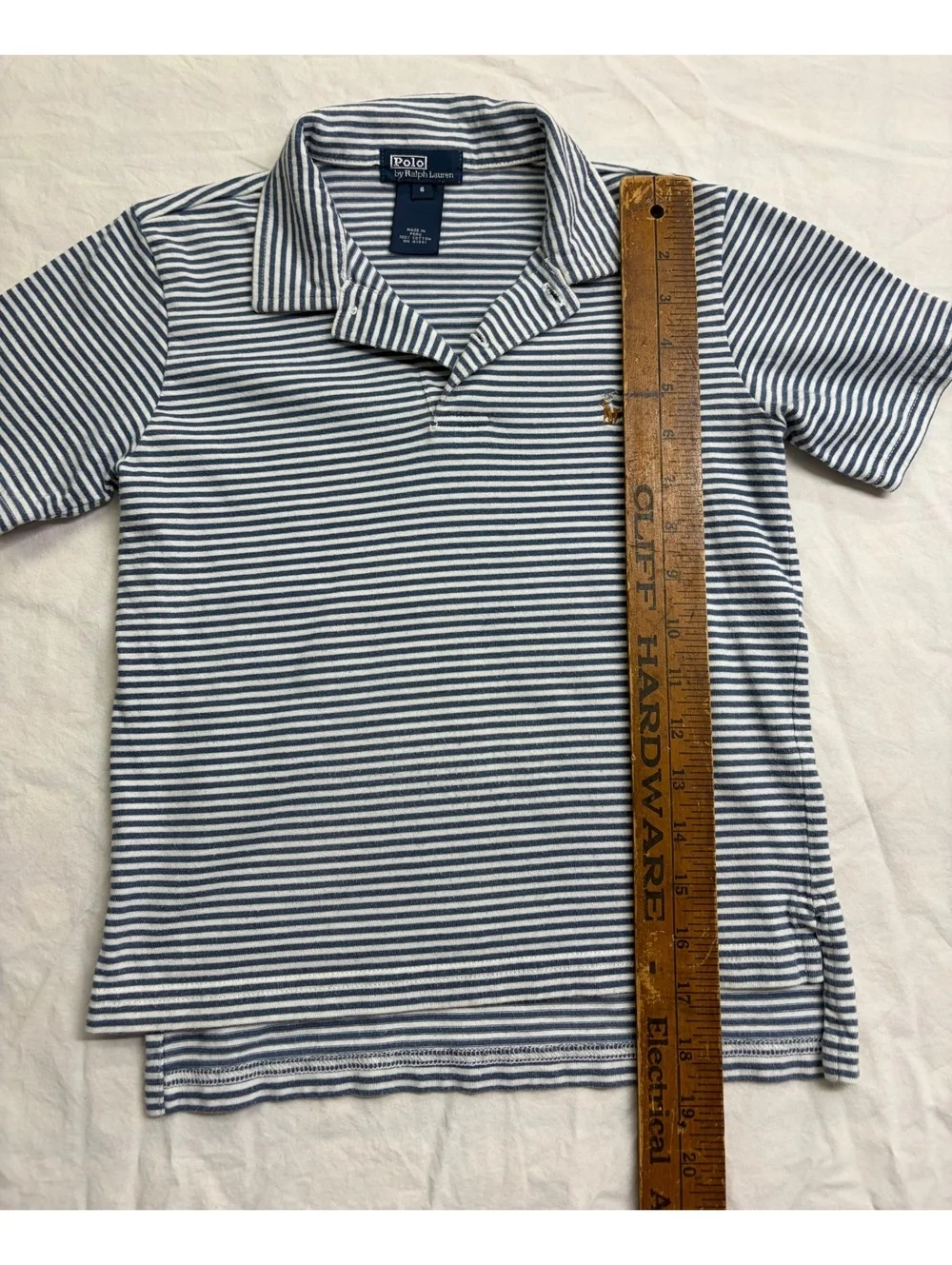 Polo Ralph Lauren Boys Size 6 Blue White Striped Cotton Polo Shirt Pony Logo